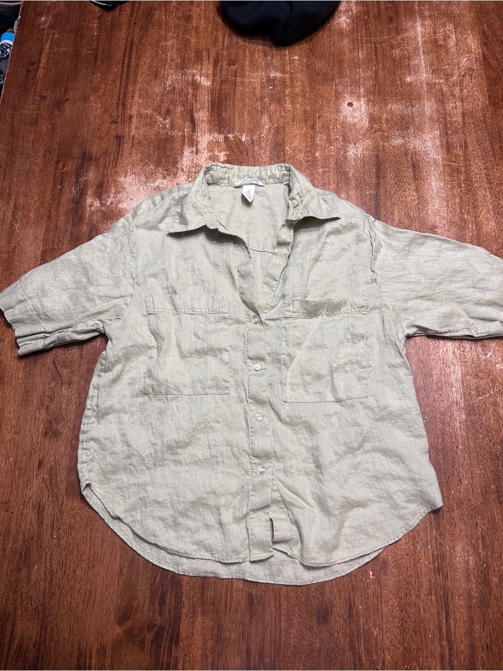 Lightweight Boxy Linen Button-Up Shirt Minimalist Quiet Luxury Pistachio Green